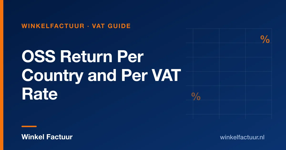Quarterly OSS return table split by EU destination country and VAT rate showing net amounts and VAT per rate